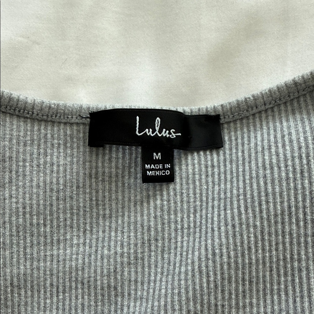 Lulus Ribbed Gray Bodysuit - Picture 2 of 3